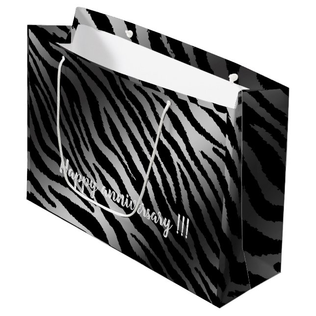 Bolsa De Regalo Grande Lujoso Zebra Moderna Línea Negra Plata (Angulo Anverso)
