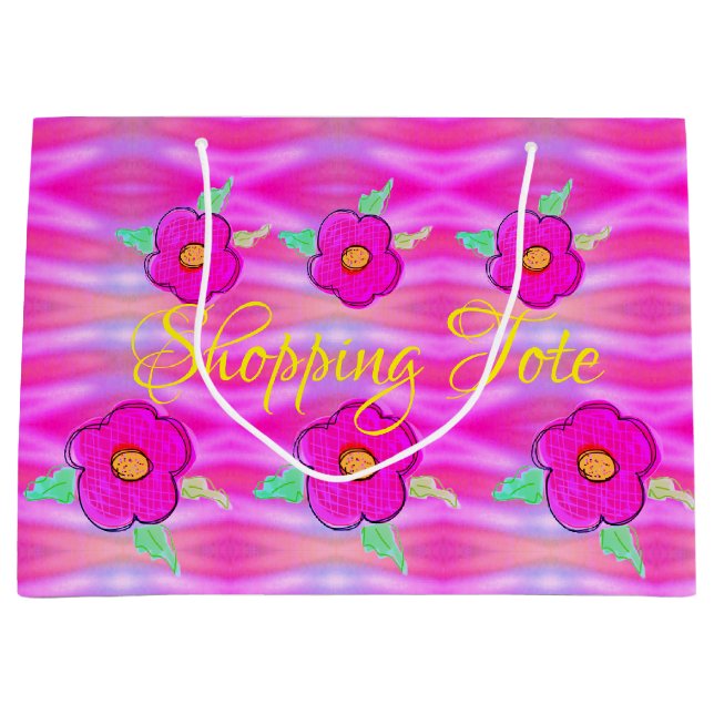 Bolsa De Regalo Grande Luminosas compras en flor rosa (Anverso)