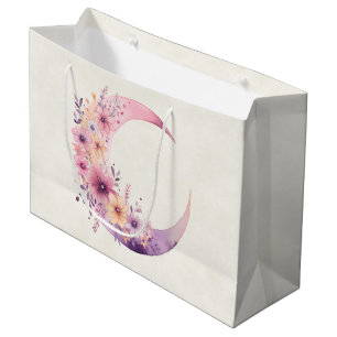Bolsa De Regalo Grande Luna rosa de media luna con flores de Bonito