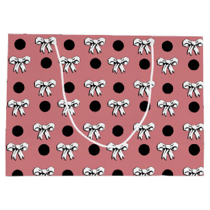 Bolsa De Regalo Grande Lunares y Lazos Rosa Blanco Negro Estilo Retro