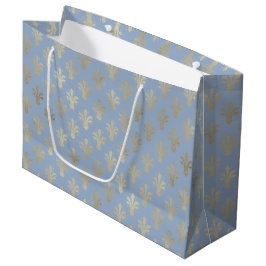 Bolsa De Regalo Grande Lux Gold Fleur de Lis y Cerulean Blue