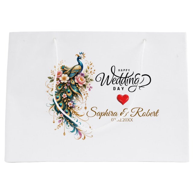 Bolsa De Regalo Grande Luxury Peacock Floral – (Custom Name & Date) (Anverso)