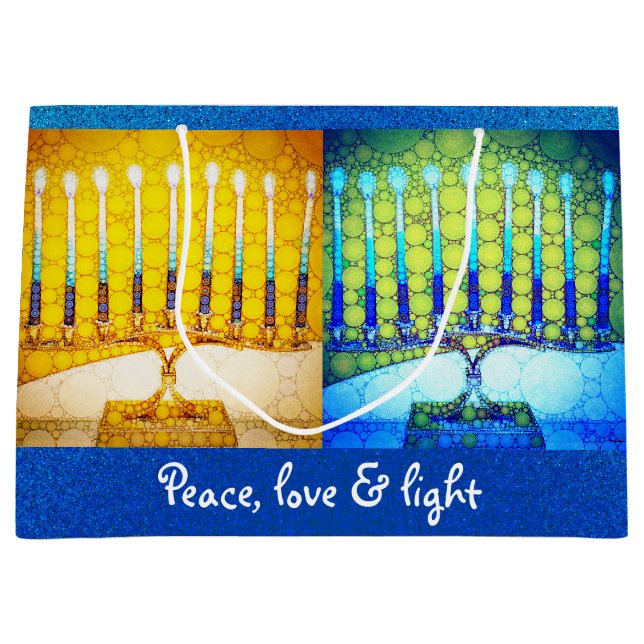 Bolsa De Regalo Grande Luz Amarilla Azul Amor Paz Luz Hanukkah Menorahs (Anverso)