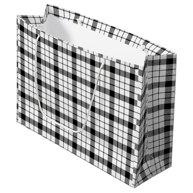 Bolsa De Regalo Grande MacFarlane tartan blanco negro plaid (Angulo Anverso)