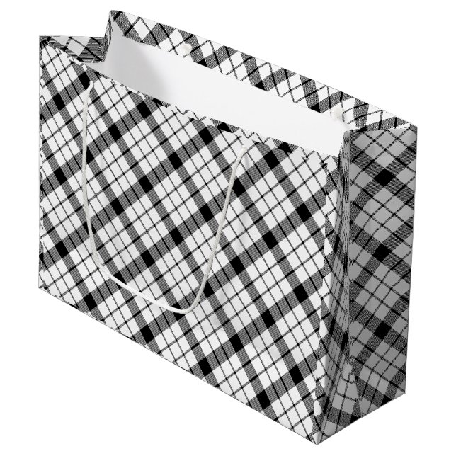 Bolsa De Regalo Grande MacFarlane tartan blanco negro plaid (Angulo Anverso)