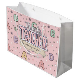 Bolsa De Regalo Grande Maestra Letras Rosadas Patrón Escolar