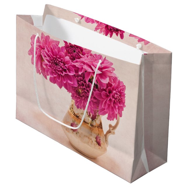 Bolsa De Regalo Grande Magenta Dahlias (Angulo Anverso)
