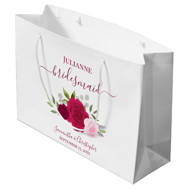 Bolsa De Regalo Grande Magenta & Pink Boho Roses Wedding Bridesmaid (Angulo reverso)