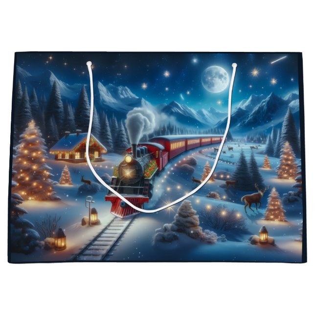 Bolsa De Regalo Grande Magical Snowy Christmas Train Winter Scene (Anverso)