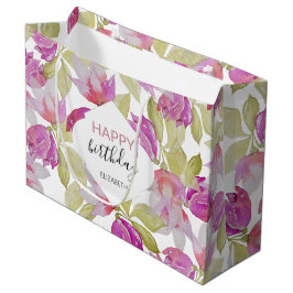 Bolsa De Regalo Grande Magnolia Rosa Floral Watercolor Art