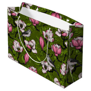 Bolsa De Regalo Grande Magnolia y pájaro del titmouse 2