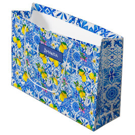 Bolsa De Regalo Grande Magólica azul veraniego cítrico siciliano Mediterr