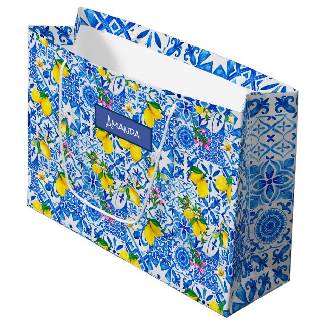 Bolsa De Regalo Grande Magólica azul veraniego cítrico siciliano Mediterr (Angulo Anverso)