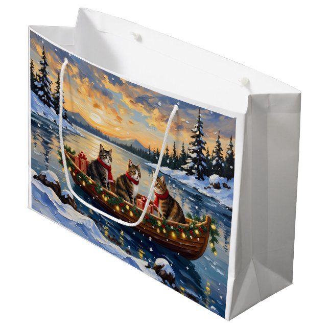 Bolsa De Regalo Grande Maine Coon Cat Christmas Boat Holiday (Angulo Anverso)