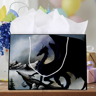 Bolsa De Regalo Grande Majestuosas Montañas de Fantasía Oscura del Dragón