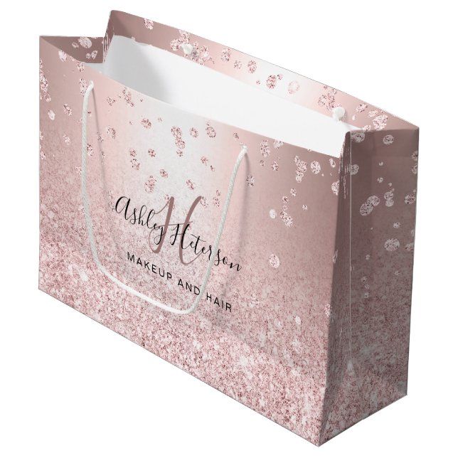 Bolsa De Regalo Grande Makeup rosa de oro purpurina de espuma metálica co (Angulo Anverso)