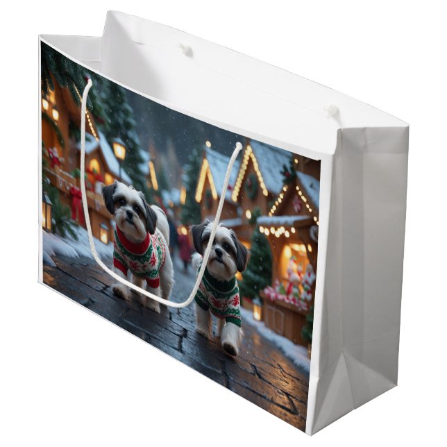 Bolsa De Regalo Grande Malti Tzu Dogs Christmas Snow Holiday (Angulo Anverso)