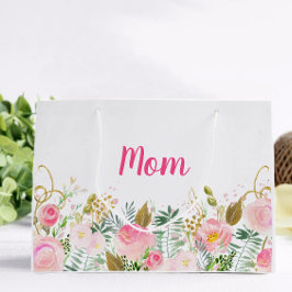 Bolsa De Regalo Grande Mamá Personalizada Floral Rosa