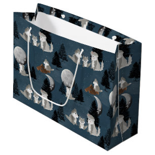 Bolsa De Regalo Grande Manada de lobos lindos, bosque, cielo nocturno y l