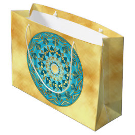 Bolsa De Regalo Grande Mándala azul dorado sobre fondo de oro suave