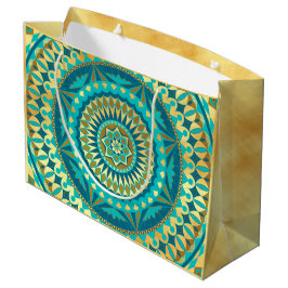 Bolsa De Regalo Grande Mandala de Fantasía Azul Dorado