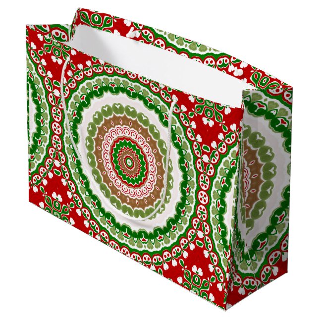 Bolsa De Regalo Grande Mandala en oro rojo, verde y cálido (Angulo reverso)