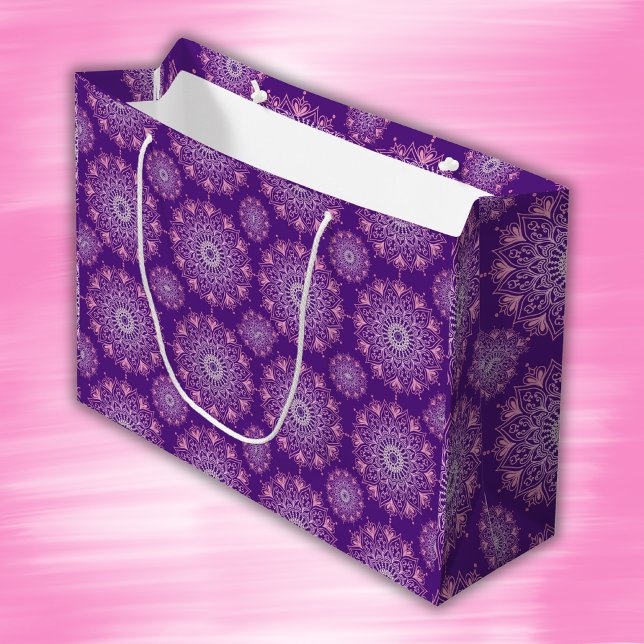 Bolsa De Regalo Grande Mandala rosa bonito en morado | (Subido por el creador)