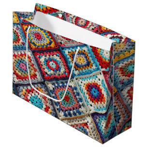 Bolsa De Regalo Grande Manta de ganchillo de cuadrados de la abuela