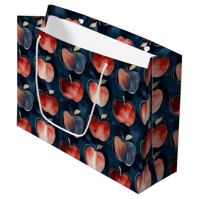 Bolsa De Regalo Grande Manzanas Azules Rojas  (Angulo Anverso)