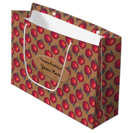 Bolsa De Regalo Grande Manzanas rojas en etiqueta del papel de Brown
