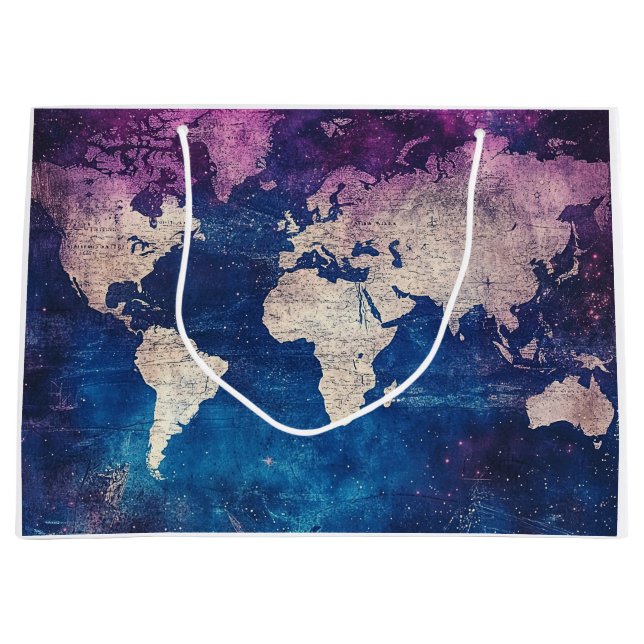 Bolsa De Regalo Grande Mapa celeste del mundo en púrpura renacentista (Anverso)