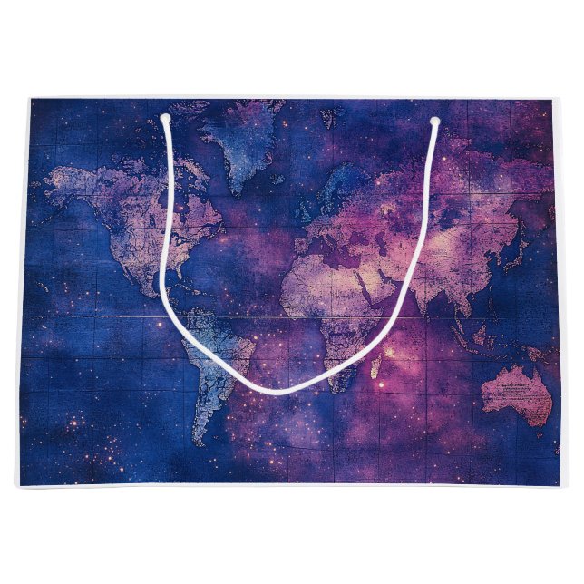 Bolsa De Regalo Grande Mapa Celeste Vintage Royal Purple del Mundo (Anverso)