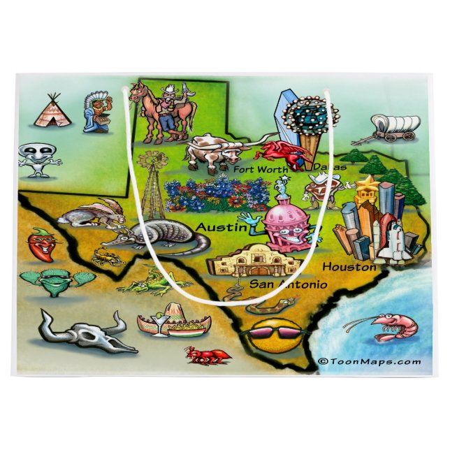 Bolsa De Regalo Grande Mapa de Dibujos Animados de Texas (Anverso)