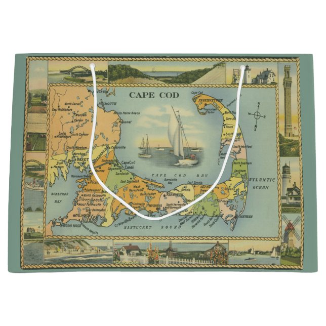 Bolsa De Regalo Grande Mapa de época de Cape Cod, Massachusetts (Anverso)