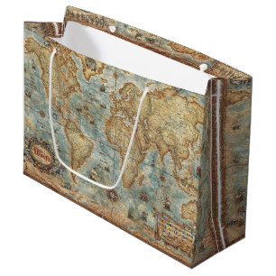 Bolsa De Regalo Grande Mapa del mundo dibujado antigüedad del vintage de