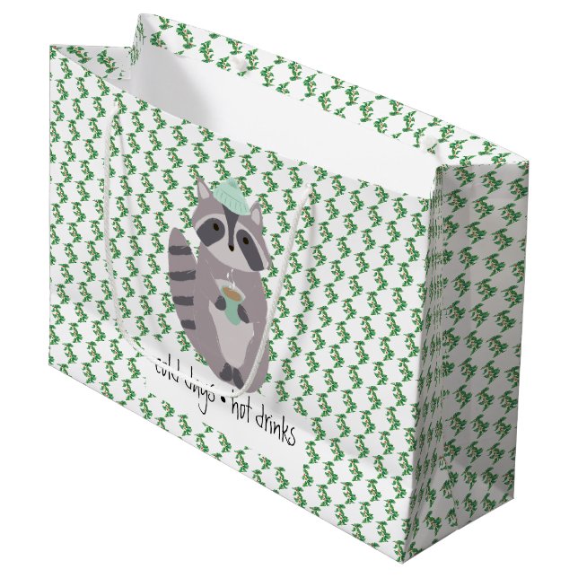Bolsa De Regalo Grande Mapache Con Una Bebida Caliente (Angulo Anverso)