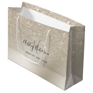 Bolsa De Regalo Grande Maquillaje perla purpurina marfil oscuro oro metál