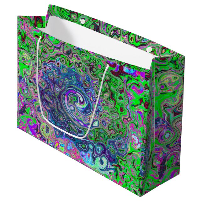 Bolsa De Regalo Grande Marble Lime Green y Purple Resumen Swirt Retro (Angulo Anverso)