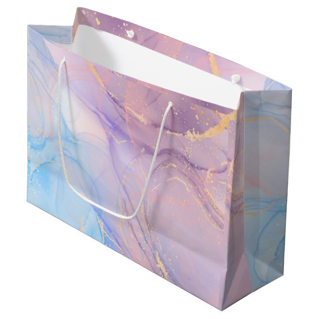 Bolsa De Regalo Grande Marble Pink Blue & Gold Business Card (Angulo Anverso)