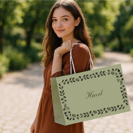 Bolsa De Regalo Grande Marco minimalista botánico de otoño en verde salvi