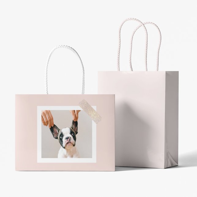 Bolsa De Regalo Grande Marco rosa pastel moderno | Foto personal de perro (Subido por el creador)