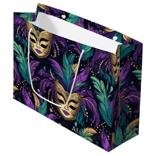 Bolsa De Regalo Grande Mardi Gras Feathers And Mask (Angulo Anverso)