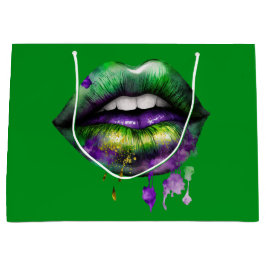 BOLSA DE REGALO GRANDE MARDI GRAS LIPS EN PURPLE GOLD GREEN