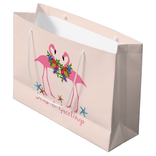 Bolsa De Regalo Grande Mares y saludos Fiesta Pareja Flamingo (Angulo Anverso)