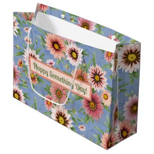Bolsa De Regalo Grande Margaritas rosadas personalizadas sobre patrón flo