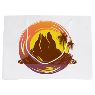 Bolsa De Regalo Grande Margen con el paisaje volcánico tropical y palmera