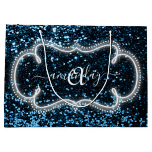 Bolsa De Regalo Grande Marina Azul. Boda Monograma de novia Purpurina de