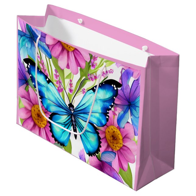 Bolsa De Regalo Grande Mariposa azul en un campo de flores (Angulo Anverso)