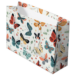 Bolsa De Regalo Grande Mariposa Colorida, Flores y Patrón de Hojas
