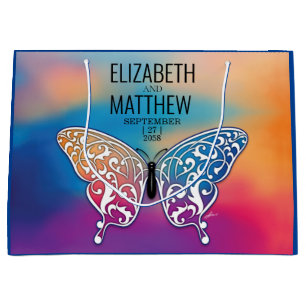 Bolsa De Regalo Grande Mariposa elegante y diseño de puesta de sol colori